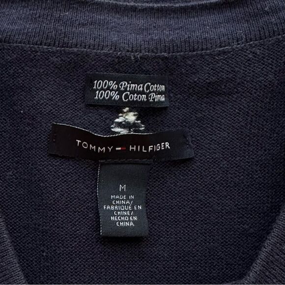 TOMMY HILFIGER 100% Pima Cotton Navy Anchor Button Front Cardigan Size Medium - Picture 5 of 9